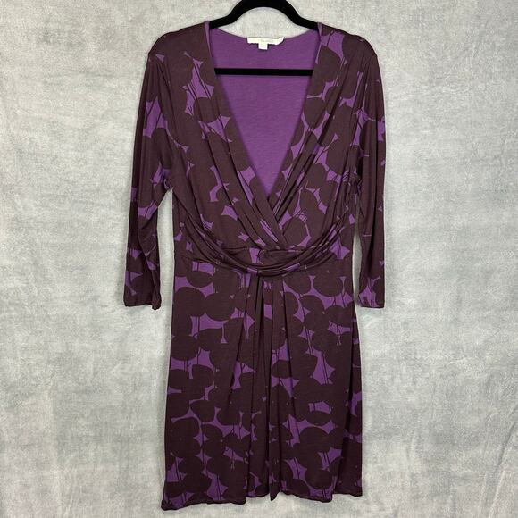 Boden Dresses & Skirts - Boden Dress Womens 12R Purple Floral V Neck 3/4 Length Sleeve Midi Preppy Career